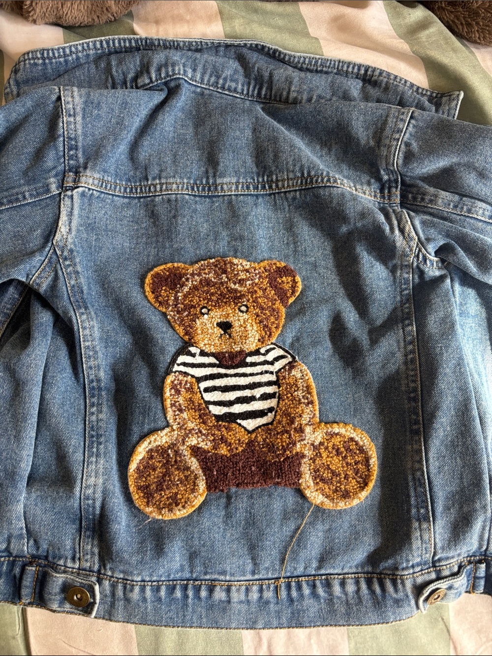 SHEIN Blue Denim Kids Jacket with Teddy Patch